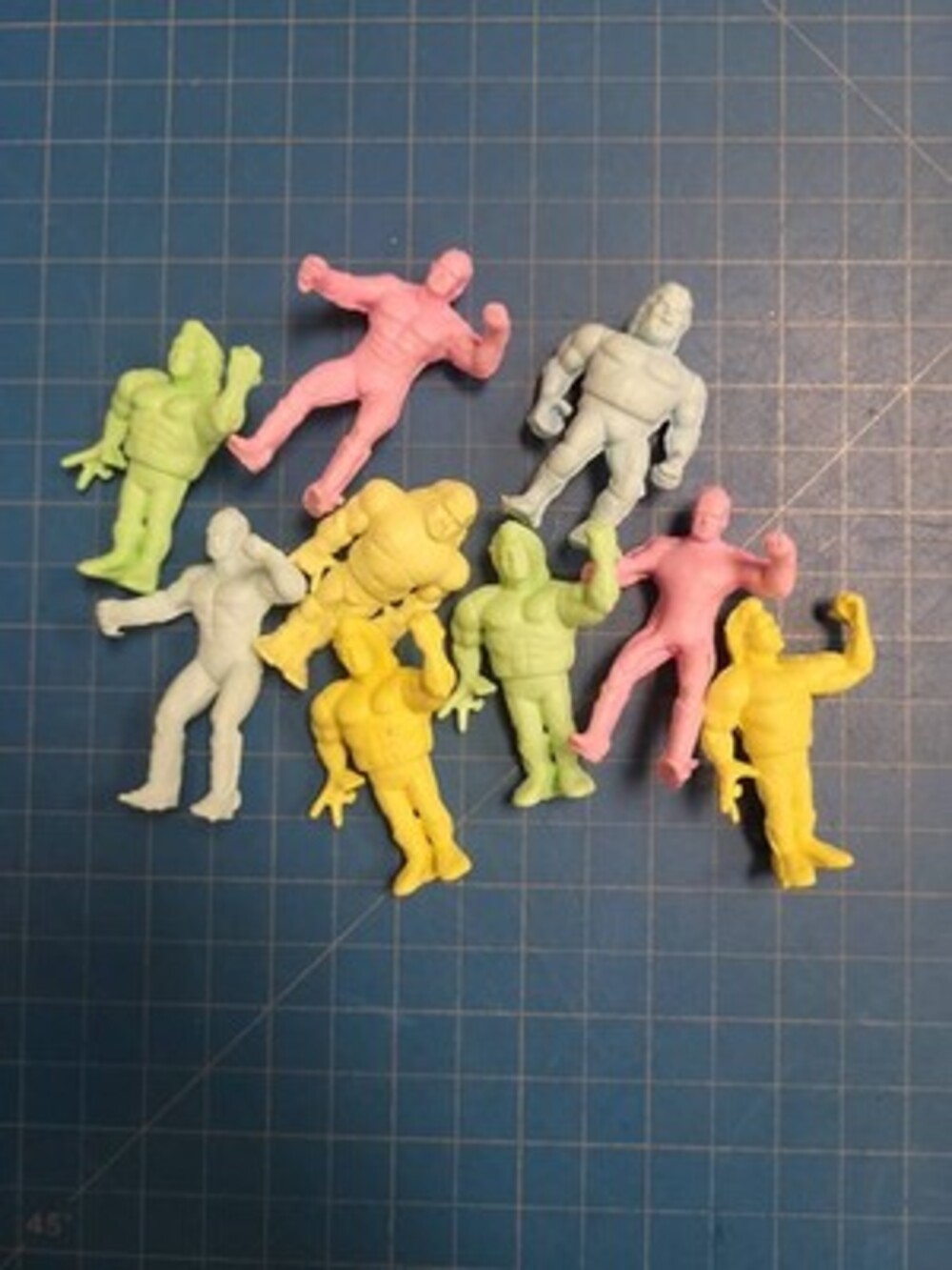 Vintage Muscle Men Figures Lot 9 Toy Wrestlers Mixed Colors Rubber Action